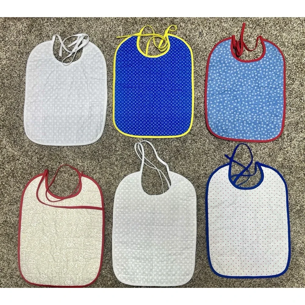 Lot Of‎ 6 Quilted Handmade Bibs Assorted Large Size 12
